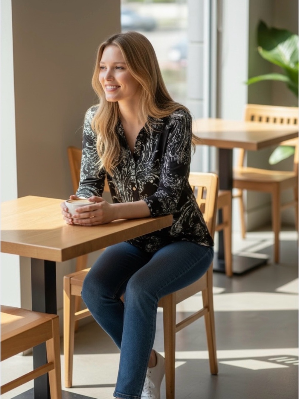 Alfani Black & White Printed Blouse